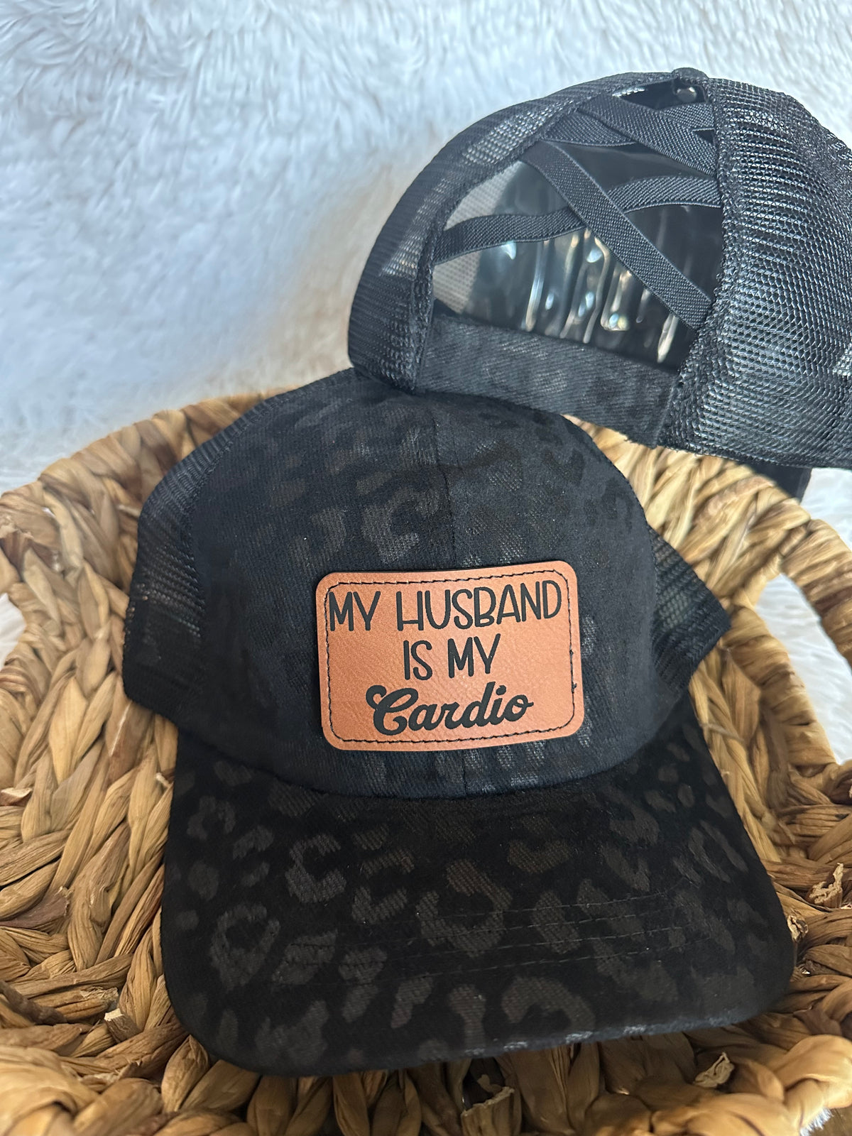 My Husband Is My Cardio Criss Cross Ponytail Hat