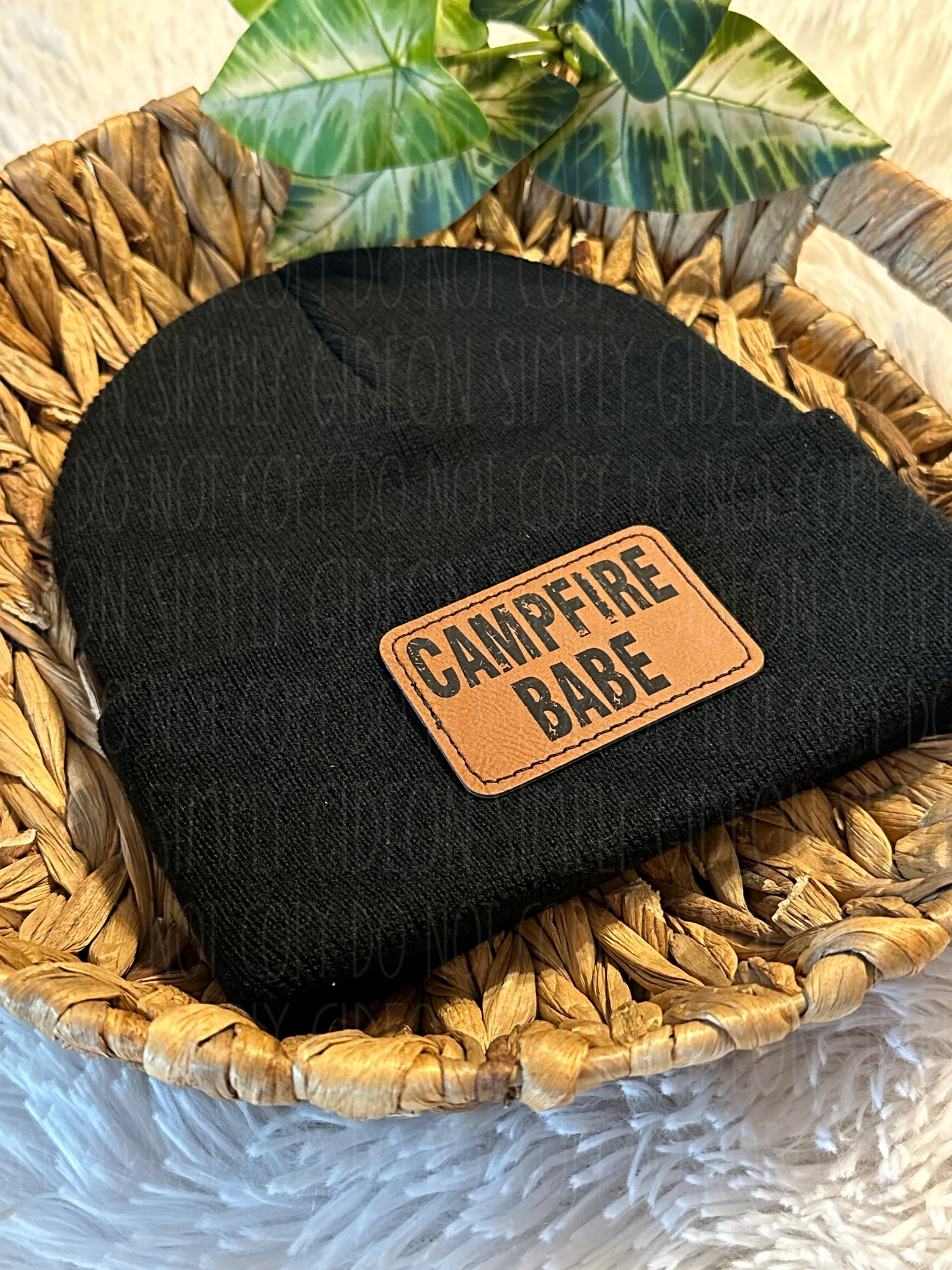 Black Beanie with laser engraved campfire babe patch