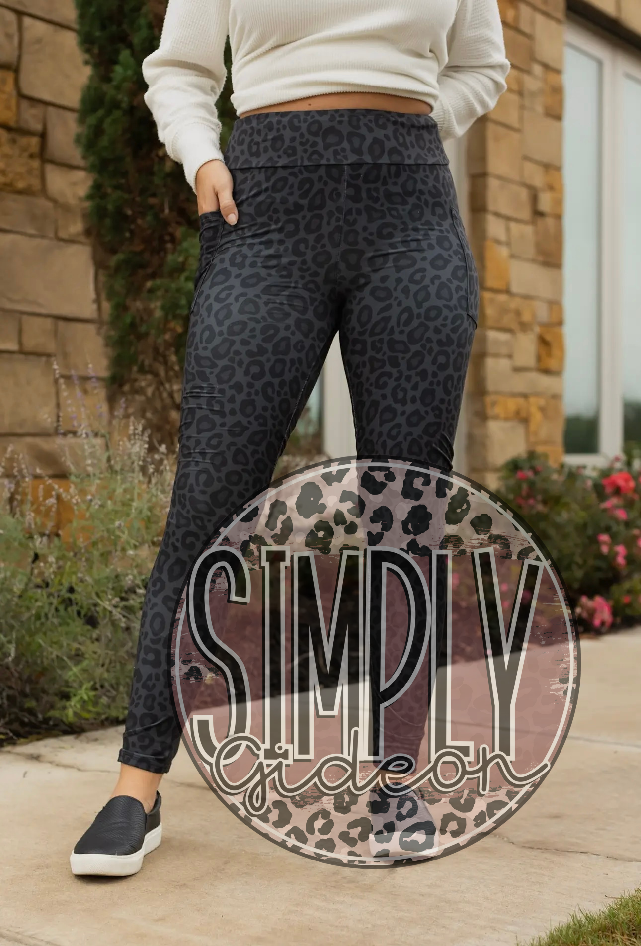 Black Leopard Full Length Leggings With Pockets