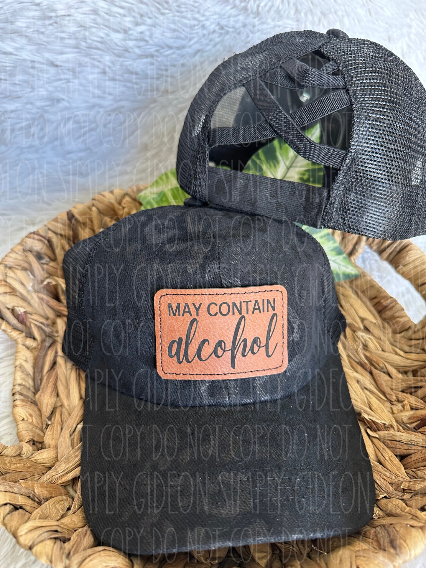 May Contain Alcohol Criss Cross Ponytail Hat