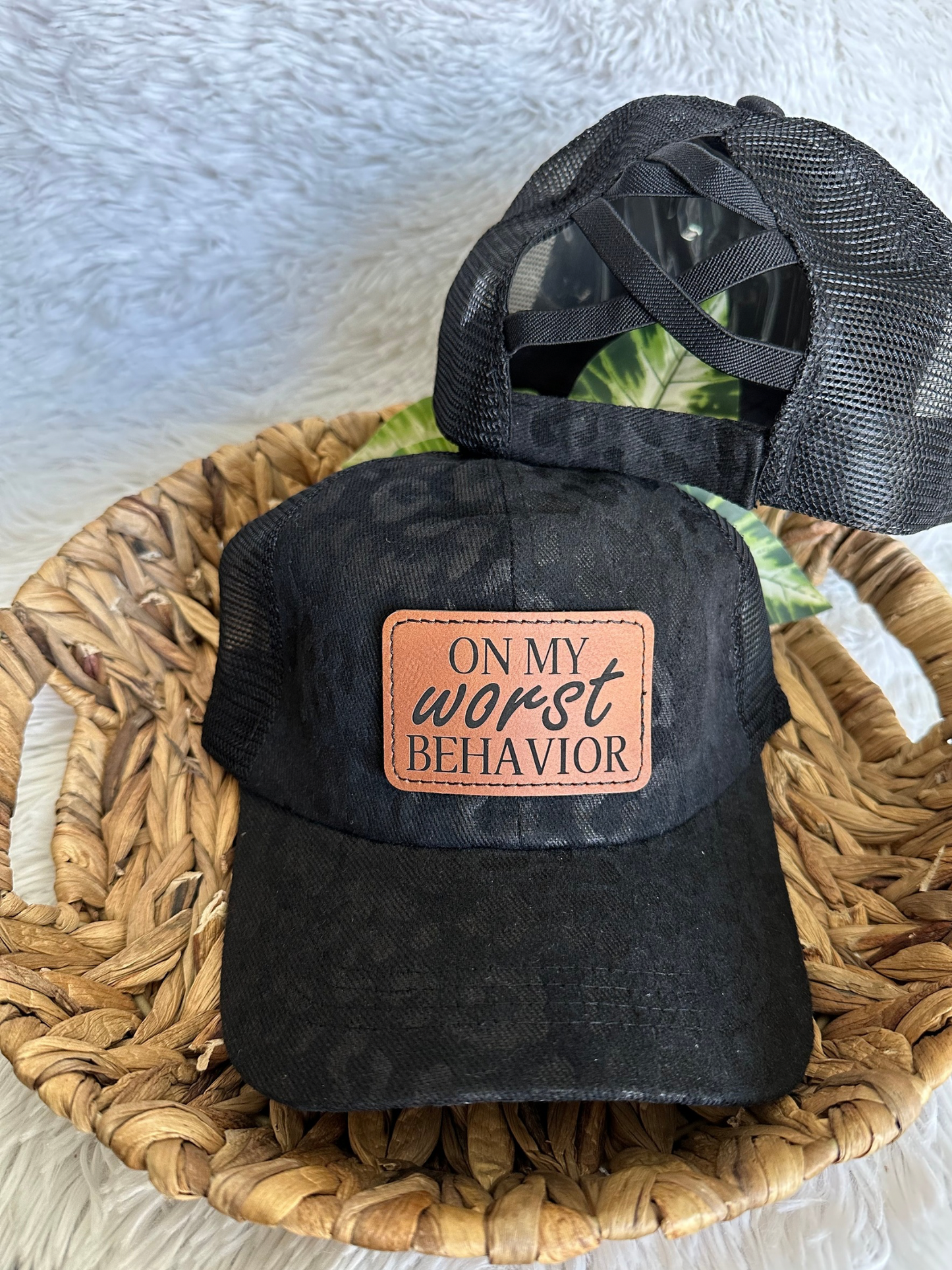 On My Worst Behavior Criss Cross Ponytail Hat