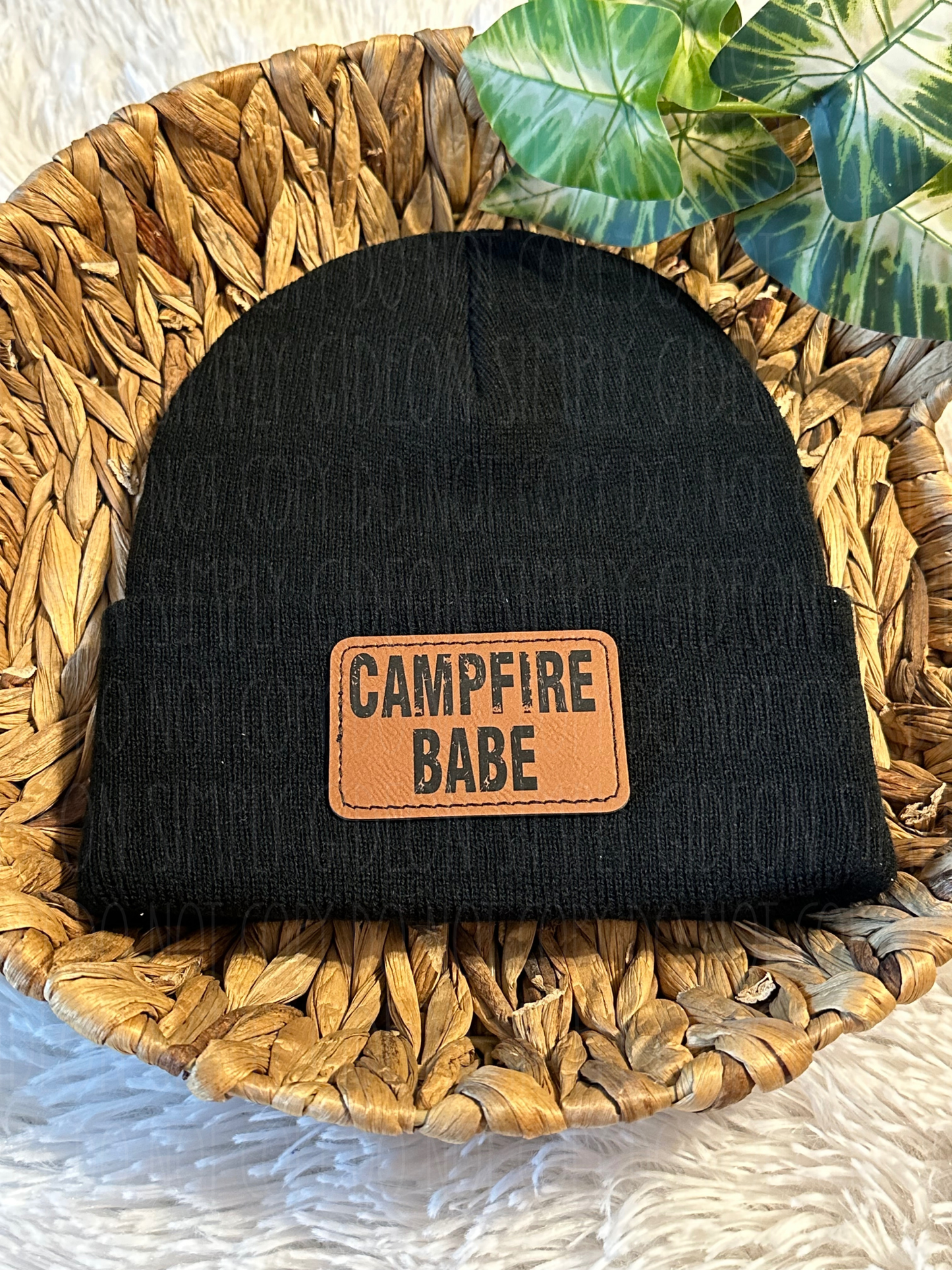 Black Beanie with laser engraved campfire babe patch