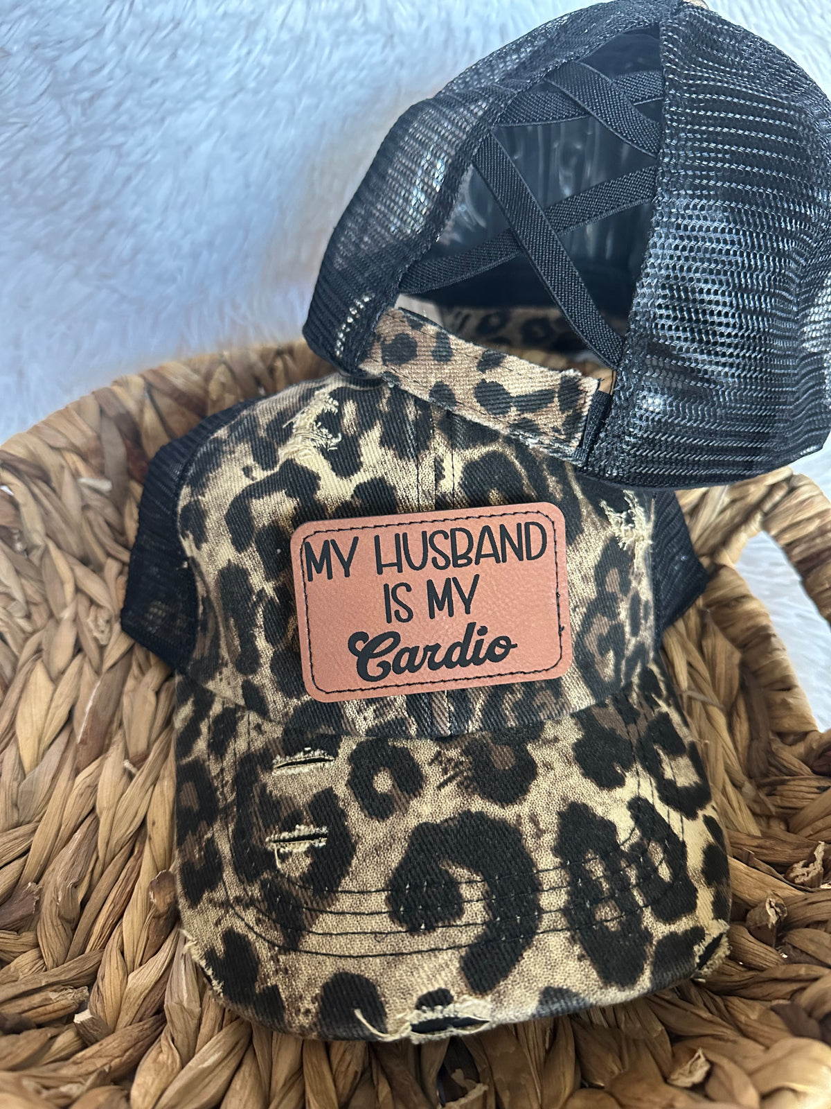 My Husband Is My Cardio Criss Cross Ponytail Hat